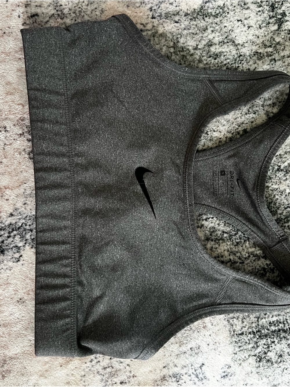 Nike Dark Gray Racerback Sports Bra with Black Swoosh
